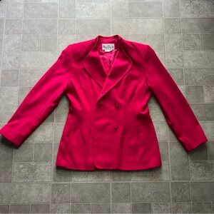 Vintage Oleg Cassini Pink Double Breasted Blazer Jacket Size 10B Shoulder Pad
